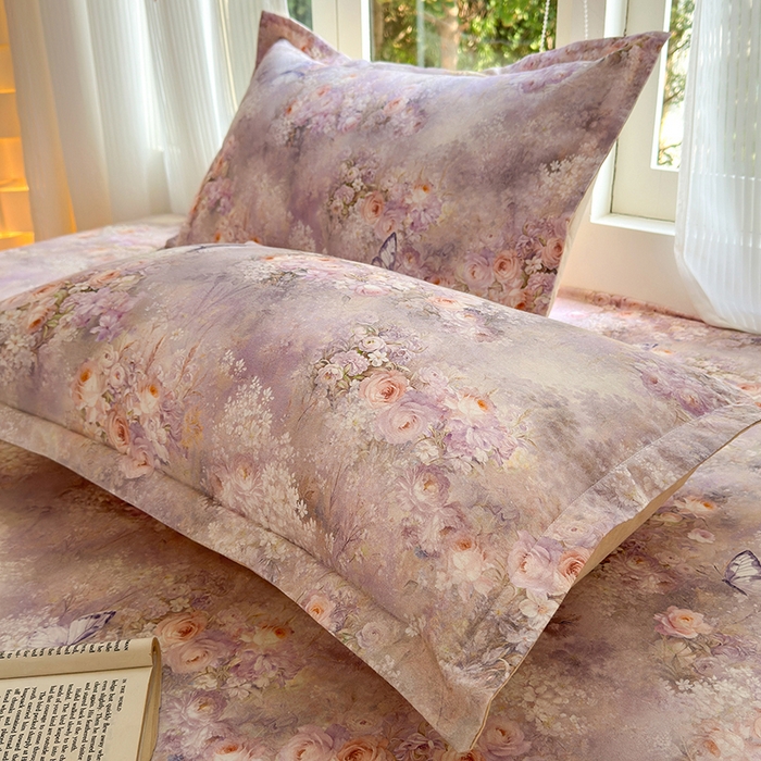 91家纺网 家纺一手货源 找家纺 拾物记 2025新款A类全棉纯棉加厚超柔磨毛单枕套（提供买家秀质检报告和实验视频） 雾野花蝶