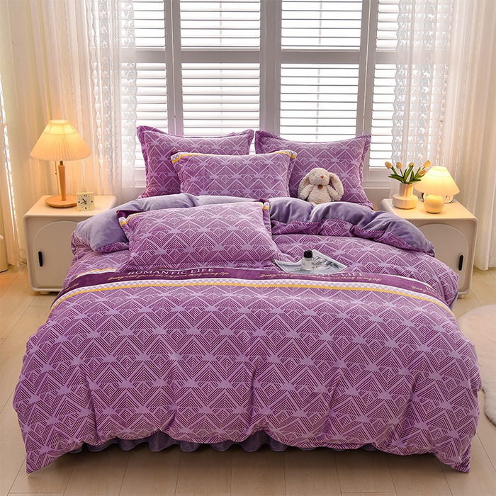 91家纺网 家纺一手货源 找家纺 （总）馨梦缘 2025新款高克重加厚牛奶绒雕花床盖款四件套-控价228