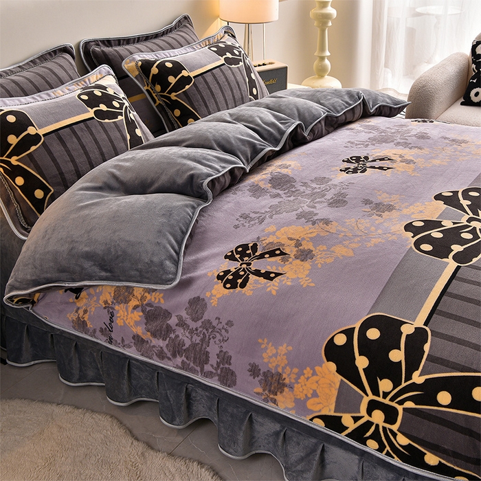 91家纺网 家纺一手货源 找家纺 （总）绒宴 2025新款8.5斤牛奶绒金貂法莱绒床裙款保暖四件套