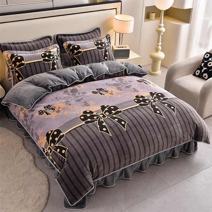 91家纺网 家纺一手货源 找家纺 （总）绒宴 2025新款8.5斤牛奶绒金貂法莱绒床裙款保暖四件套