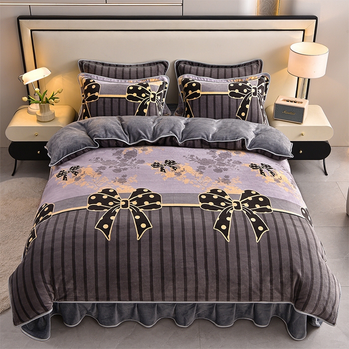 91家纺网 家纺一手货源 找家纺 （总）绒宴 2025新款8.5斤牛奶绒金貂法莱绒床裙款保暖四件套