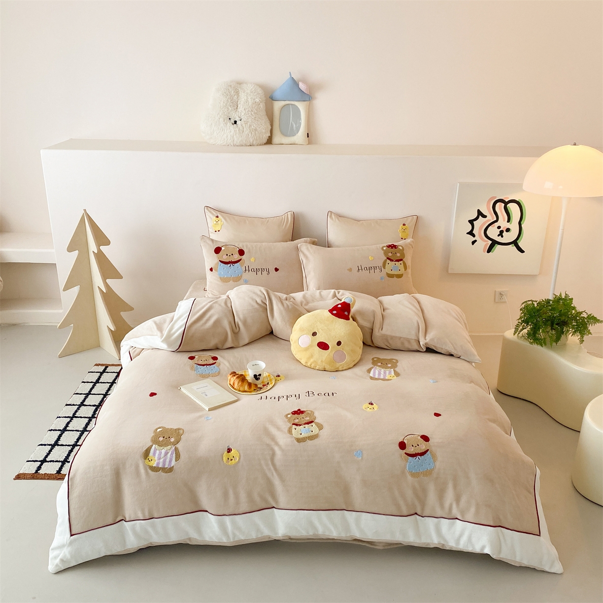 91家纺网 家纺一手货源 找家纺 馨蕊 2025新款意大利进口煦暖绒高精密刺绣贴布绣秋冬轻奢煦暖绒四件套-绒卡通 会员-10【券后控价288/318/338】 绒卡通-奶油泡芙