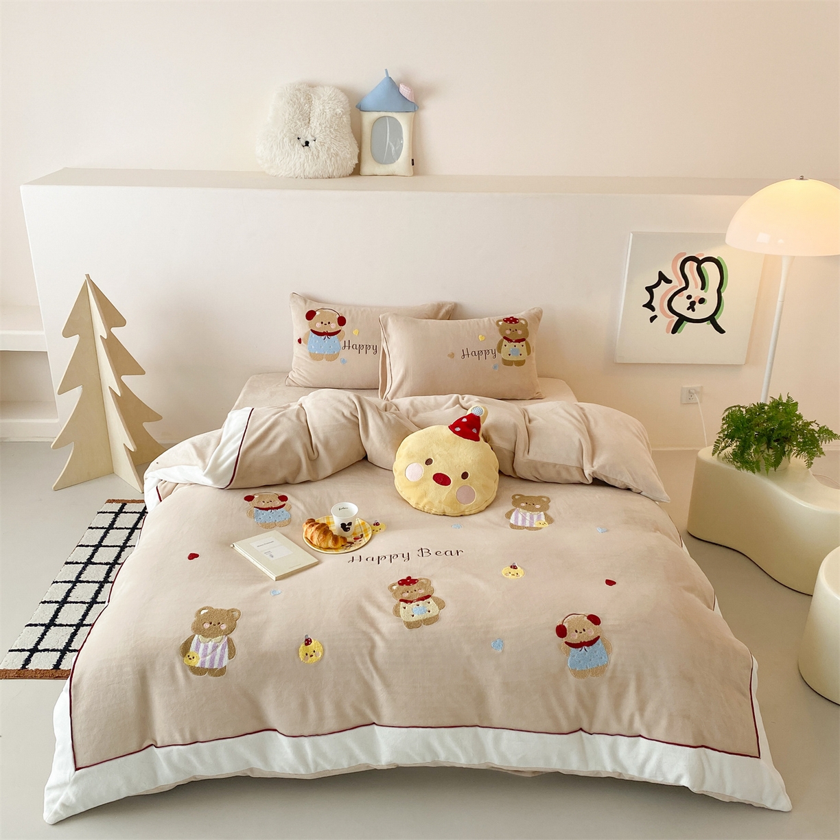 91家纺网 家纺一手货源 找家纺 馨蕊 2025新款意大利进口煦暖绒高精密刺绣贴布绣秋冬轻奢煦暖绒四件套-绒卡通 会员-10【券后控价288/318/338】 绒卡通-奶油泡芙