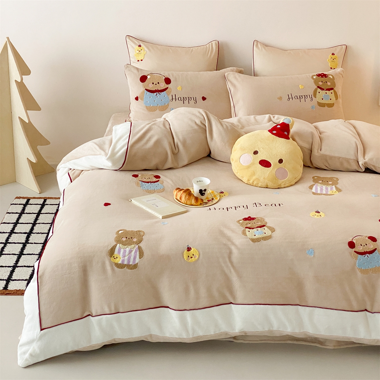 91家纺网 家纺一手货源 找家纺 （总）馨蕊 2025新款意大利进口煦暖绒高精密刺绣贴布绣秋冬轻奢煦暖绒四件套-绒卡通 会员-10【券后控价288/318/338】