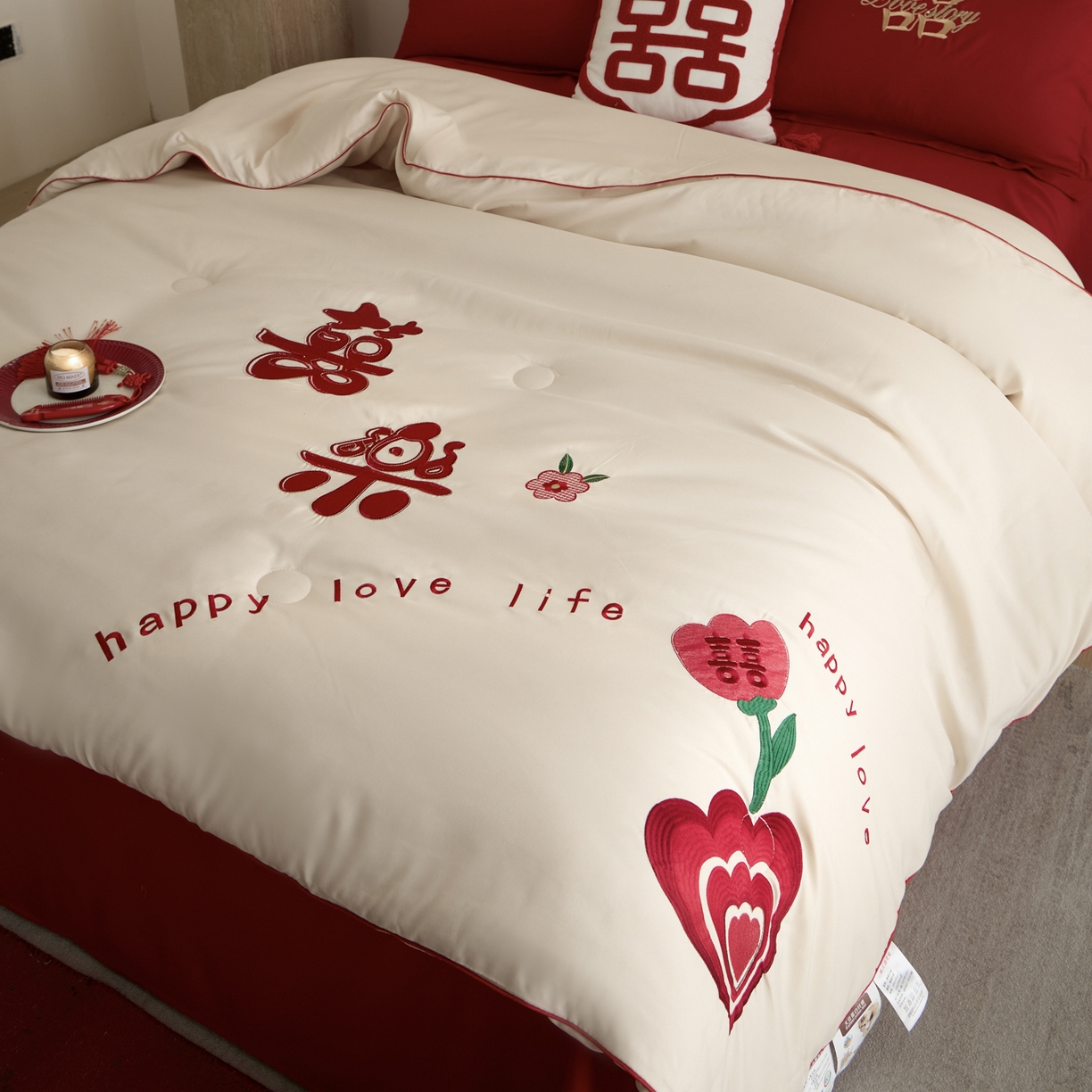 91家纺网 家纺一手货源 找家纺 玉雅家纺 2025新款时尚大豆纤维结婚被婚庆被子被芯 婚庆被-喜乐