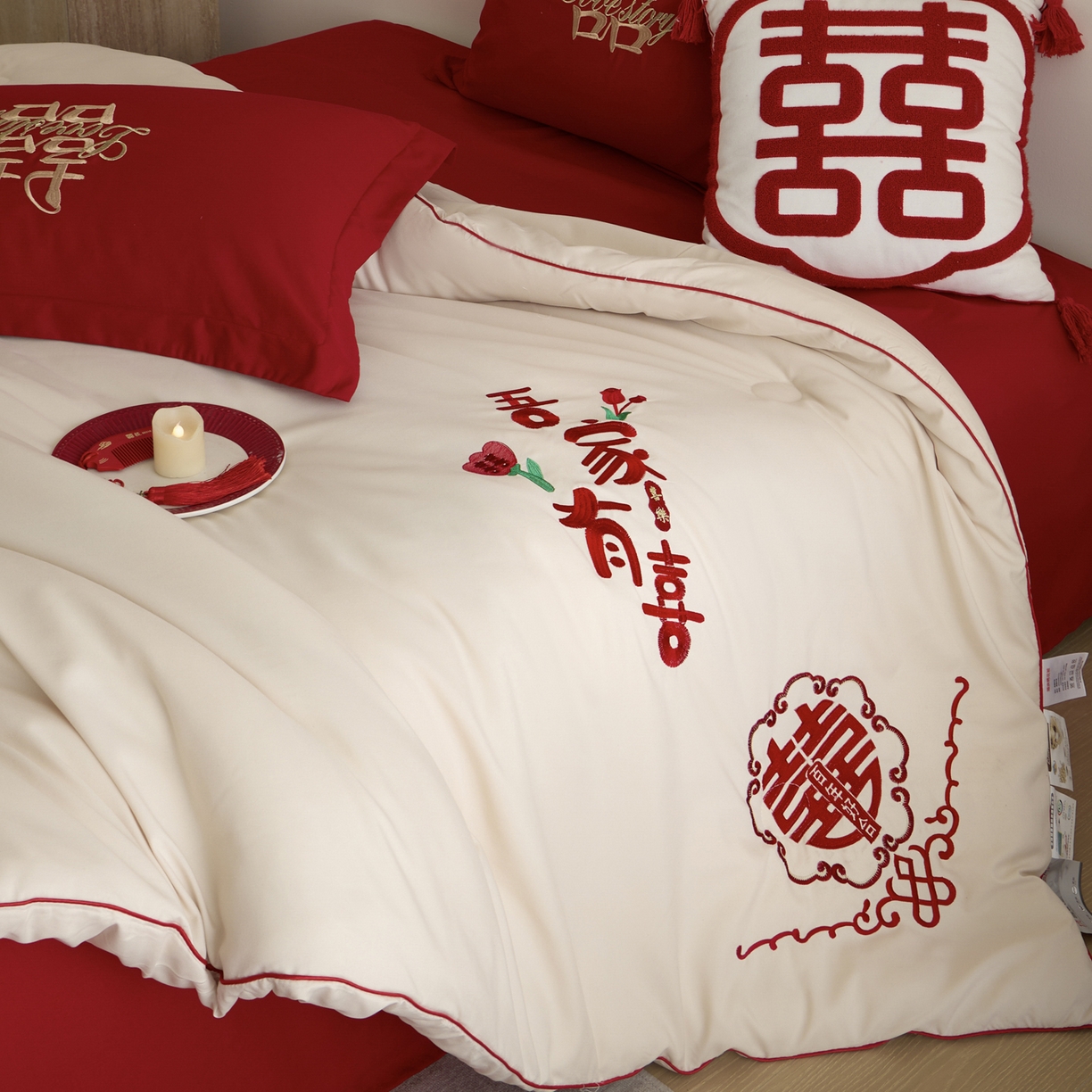 91家纺网 家纺一手货源 找家纺 玉雅家纺 2025新款时尚大豆纤维结婚被婚庆被子被芯 婚庆被-迎喜