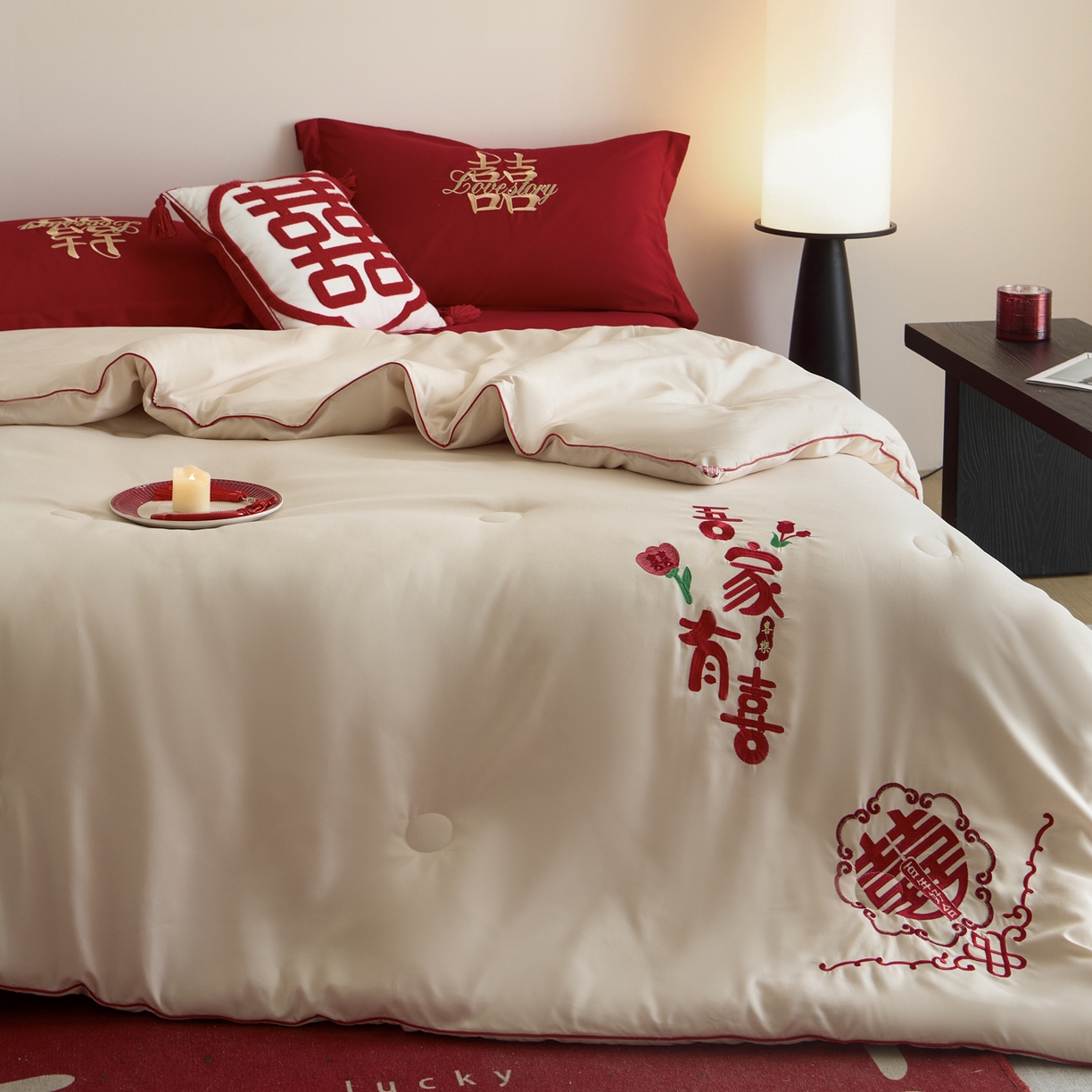 91家纺网 家纺一手货源 找家纺 玉雅家纺 2025新款时尚大豆纤维结婚被婚庆被子被芯 婚庆被-迎喜