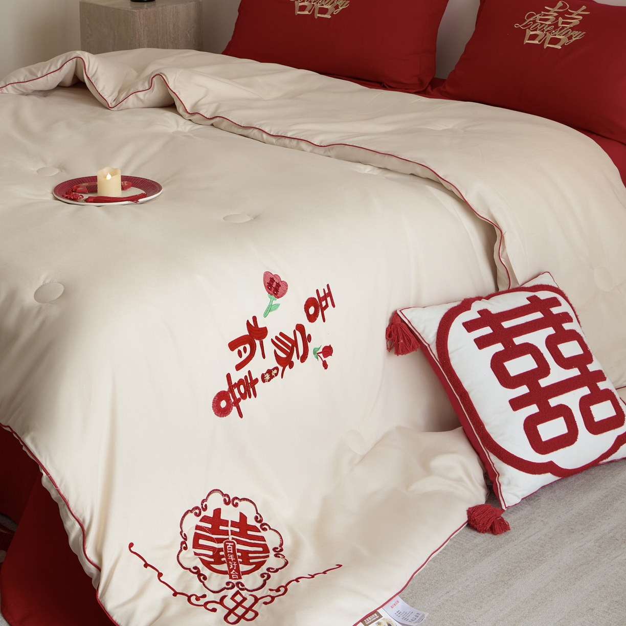 91家纺网 家纺一手货源 找家纺 玉雅家纺 2025新款时尚大豆纤维结婚被婚庆被子被芯 婚庆被-迎喜