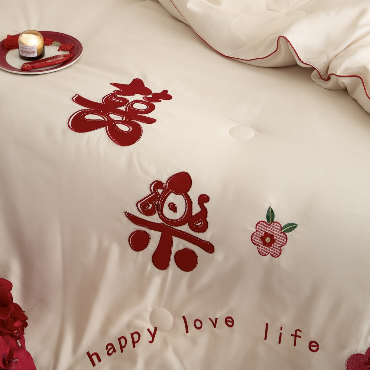 91家纺网 家纺一手货源 找家纺 玉雅家纺 2025新款时尚大豆纤维结婚被婚庆被子被芯 婚庆被-喜乐