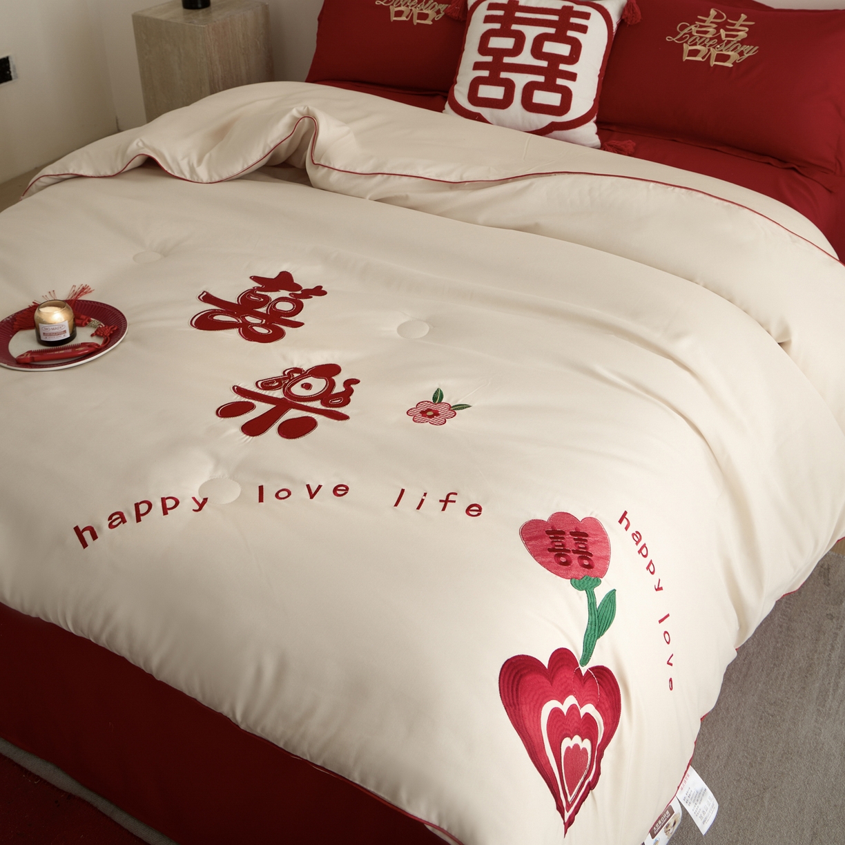 91家纺网 家纺一手货源 找家纺 玉雅家纺 2025新款时尚大豆纤维结婚被婚庆被子被芯 婚庆被-喜乐