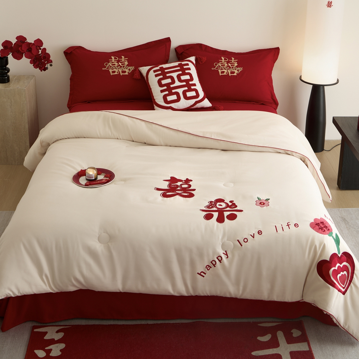 玉雅家纺 2025新款时尚大豆纤维结婚被婚庆被子被芯 婚庆被-喜乐