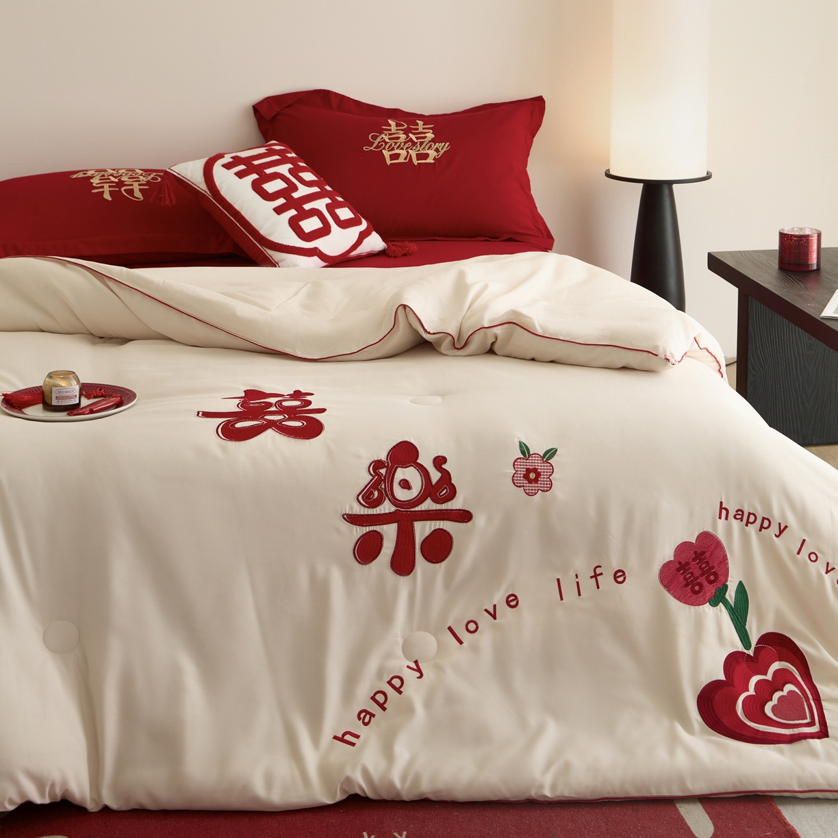 91家纺网 家纺一手货源 找家纺 玉雅家纺 2025新款时尚大豆纤维结婚被婚庆被子被芯 婚庆被-喜乐