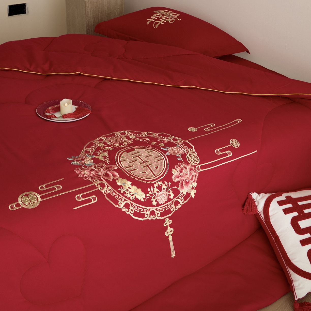 91家纺网 家纺一手货源 找家纺 玉雅家纺 2025新款时尚大豆纤维结婚被婚庆被子被芯 婚庆被-花开富贵