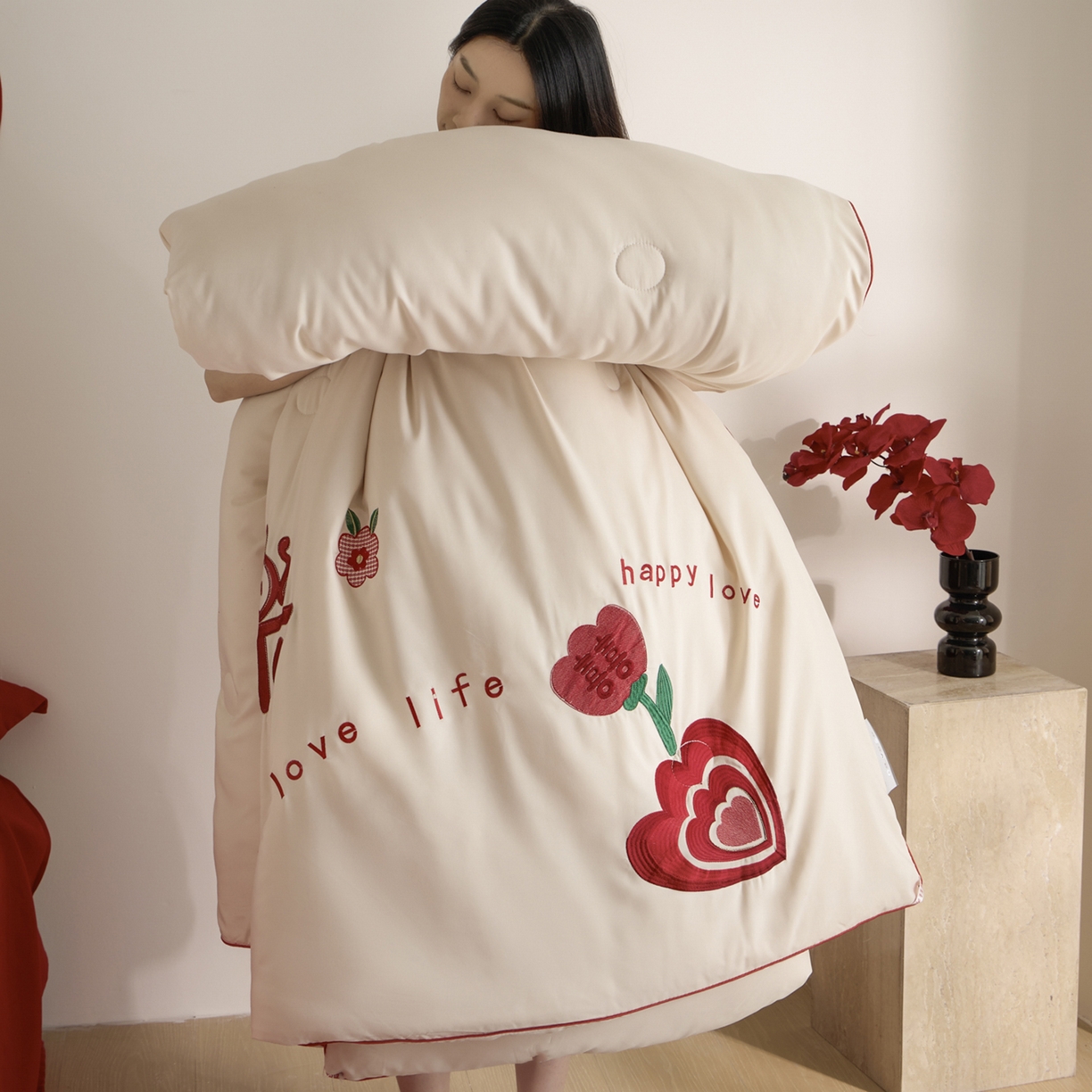 91家纺网 家纺一手货源 找家纺 玉雅家纺 2025新款时尚大豆纤维结婚被婚庆被子被芯 婚庆被-喜乐