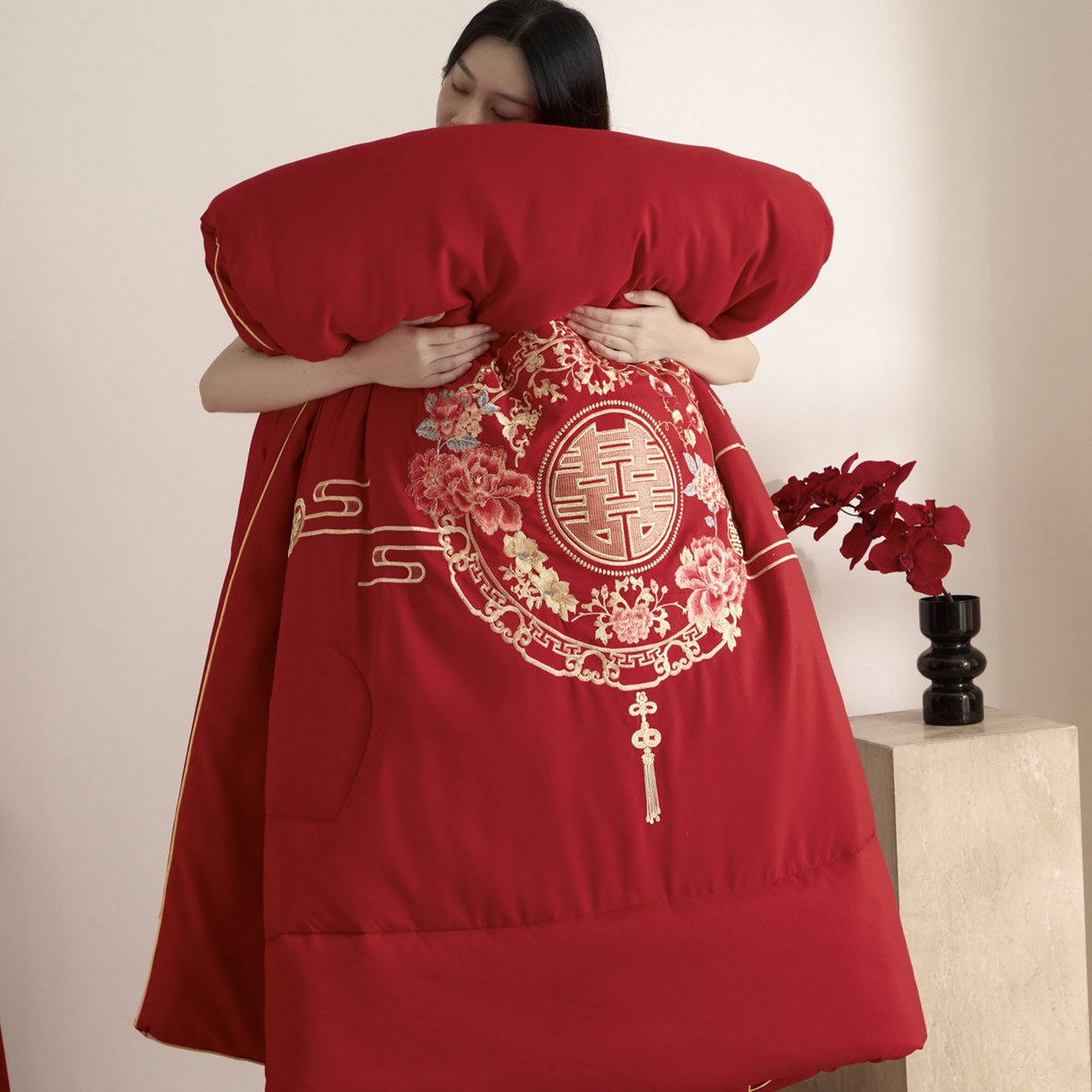 91家纺网 家纺一手货源 找家纺 玉雅家纺 2025新款时尚大豆纤维结婚被婚庆被子被芯 婚庆被-花开富贵