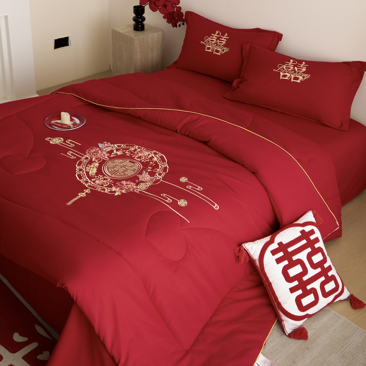 91家纺网 家纺一手货源 找家纺 玉雅家纺 2025新款时尚大豆纤维结婚被婚庆被子被芯 婚庆被-花开富贵