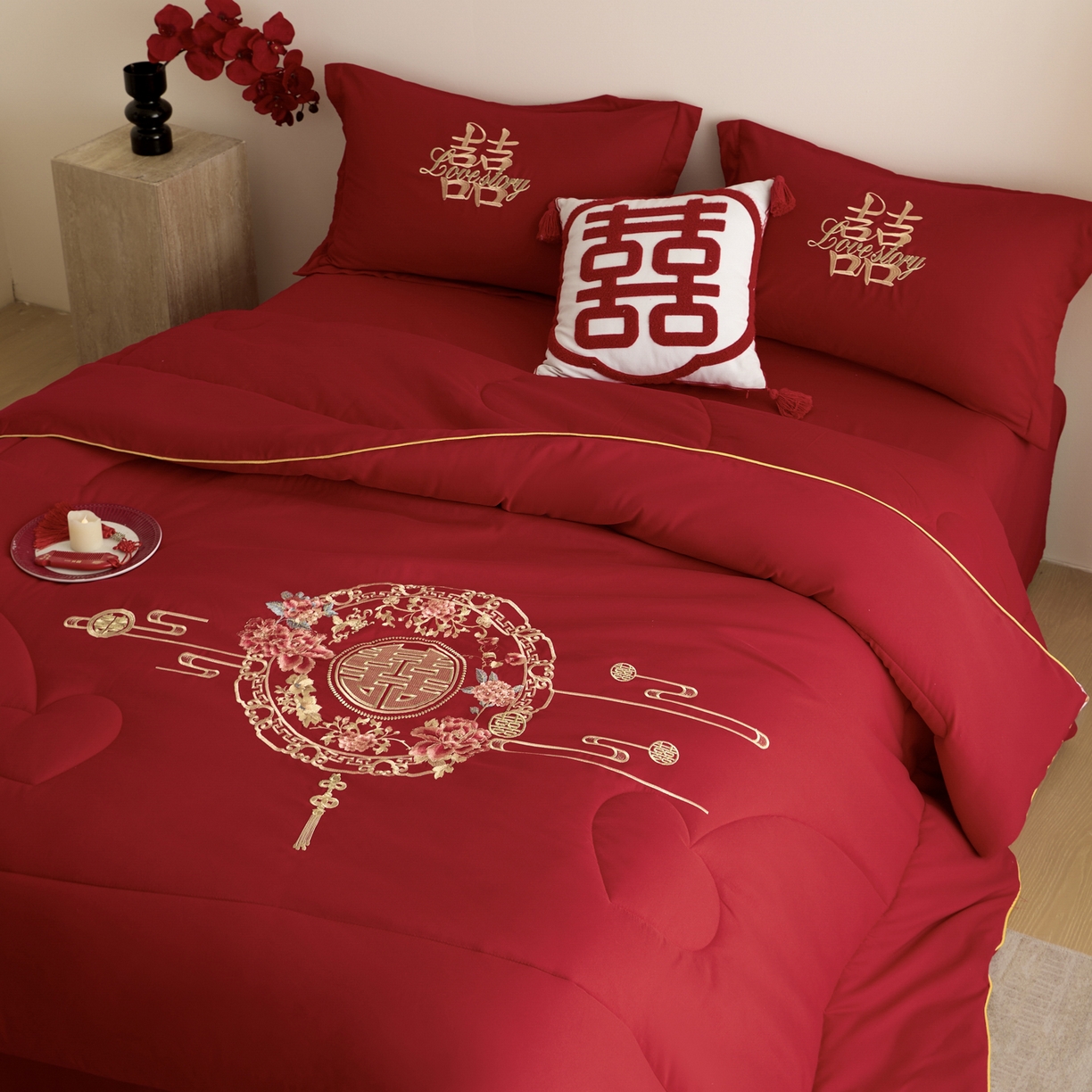 91家纺网 家纺一手货源 找家纺 玉雅家纺 2025新款时尚大豆纤维结婚被婚庆被子被芯 婚庆被-花开富贵