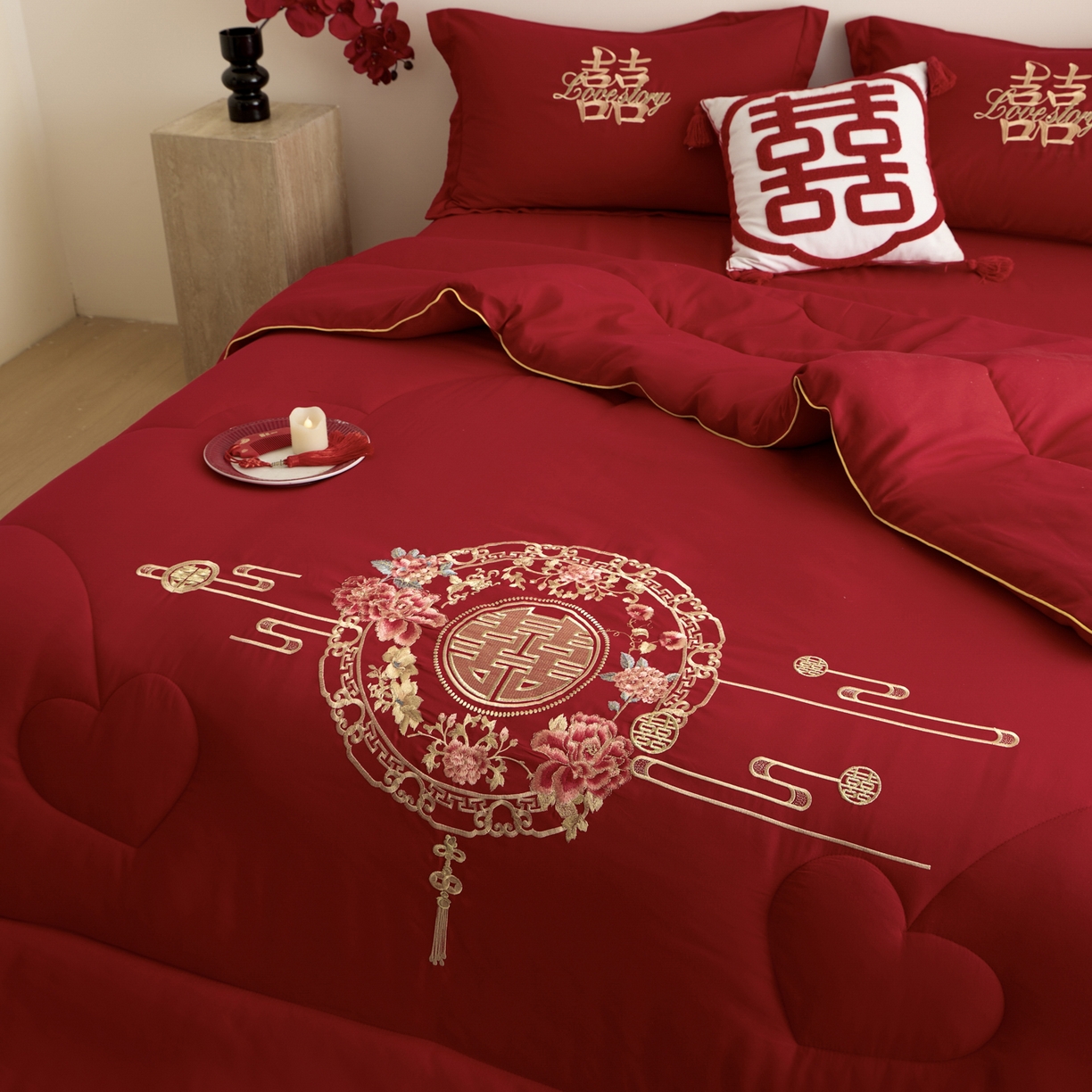 91家纺网 家纺一手货源 找家纺 玉雅家纺 2025新款时尚大豆纤维结婚被婚庆被子被芯 婚庆被-花开富贵