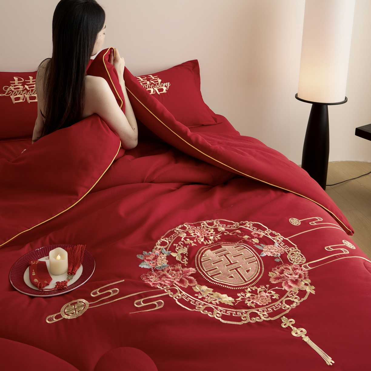 91家纺网 家纺一手货源 找家纺 玉雅家纺 2025新款时尚大豆纤维结婚被婚庆被子被芯 婚庆被-花开富贵