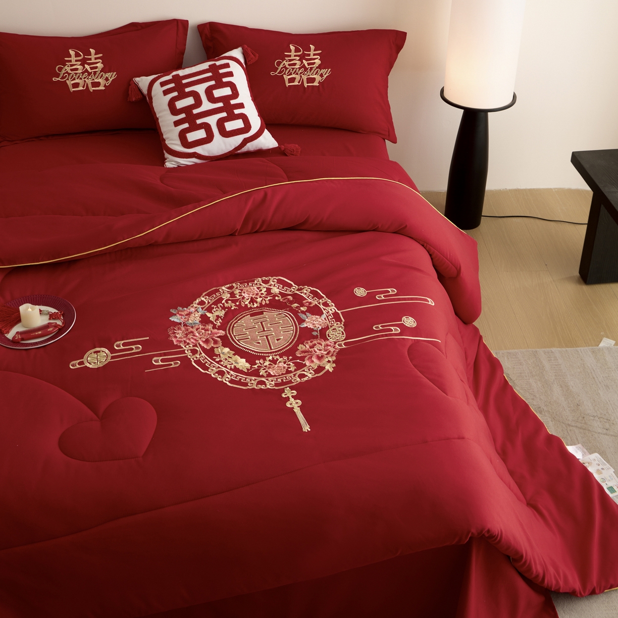 91家纺网 家纺一手货源 找家纺 玉雅家纺 2025新款时尚大豆纤维结婚被婚庆被子被芯 婚庆被-花开富贵