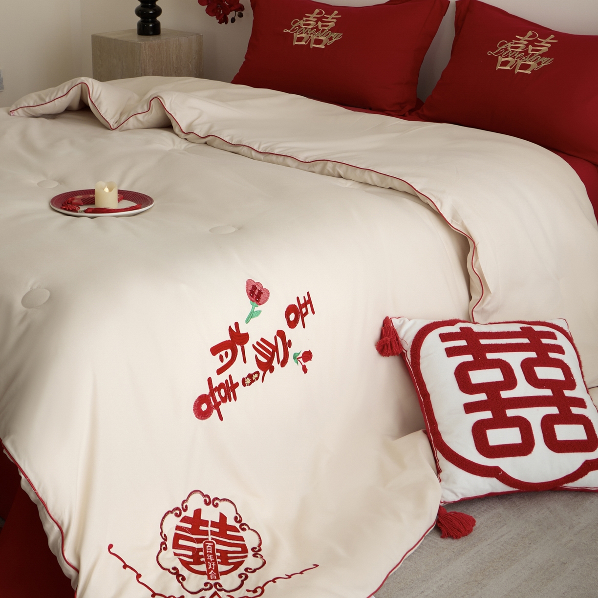 91家纺网 家纺一手货源 找家纺 玉雅家纺 2025新款时尚大豆纤维结婚被婚庆被子被芯 婚庆被-迎喜