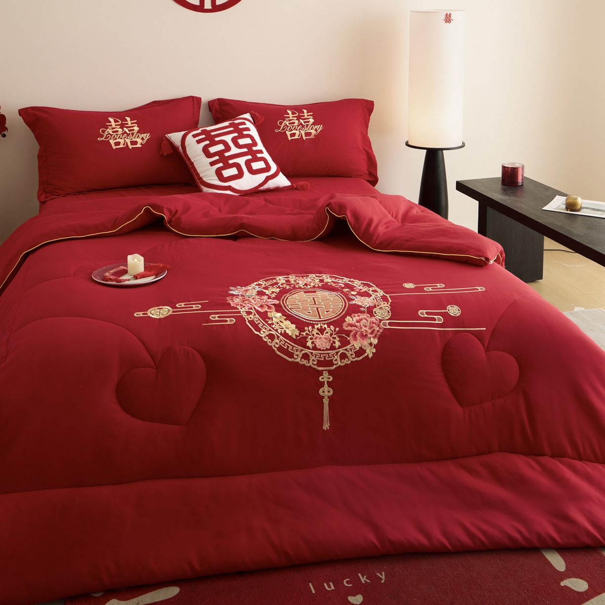 91家纺网 家纺一手货源 找家纺 玉雅家纺 2025新款时尚大豆纤维结婚被婚庆被子被芯 婚庆被-花开富贵