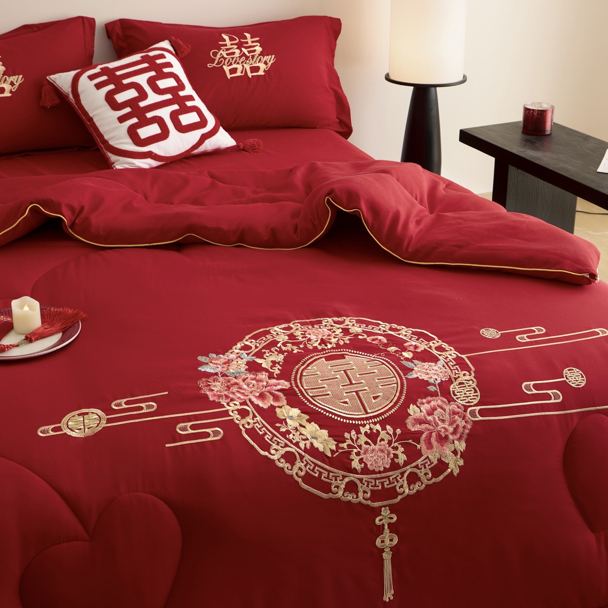 91家纺网 家纺一手货源 找家纺 玉雅家纺 2025新款时尚大豆纤维结婚被婚庆被子被芯 婚庆被-花开富贵