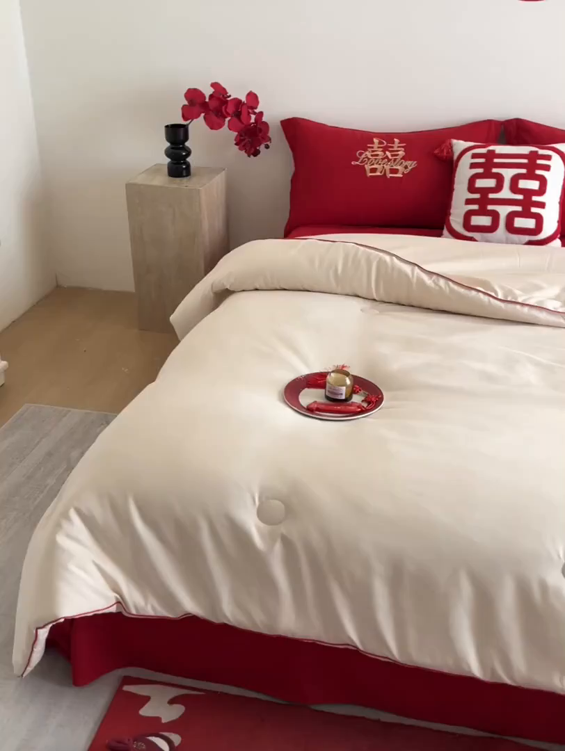 91家纺网 家纺一手货源 找家纺 玉雅家纺 2025新款时尚大豆纤维结婚被婚庆被子被芯 婚庆被-迎喜