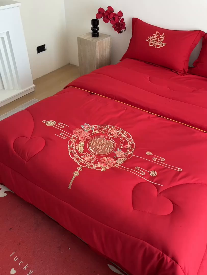 91家纺网 家纺一手货源 找家纺 玉雅家纺 2025新款时尚大豆纤维结婚被婚庆被子被芯 婚庆被-花开富贵