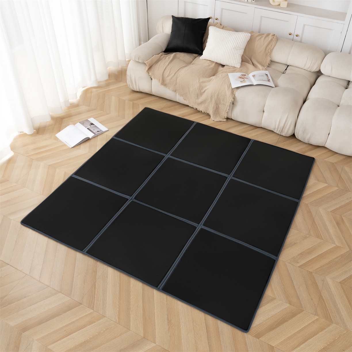 新太阳蚊帐 2025新款云棉绒可折叠纯色地垫 墨黑色