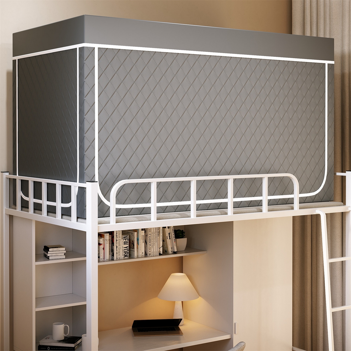 91家纺网 家纺一手货源 找家纺 新太阳蚊帐 2025新款学生遮光保暖夹棉蚊帐（无帐纱） 灰色