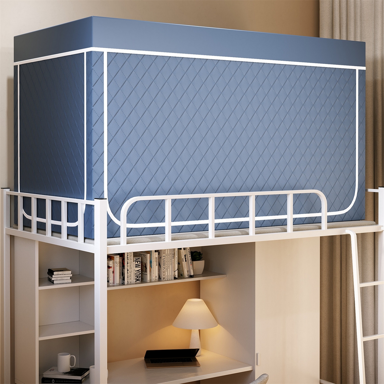 91家纺网 家纺一手货源 找家纺 新太阳蚊帐 2025新款学生遮光保暖夹棉蚊帐（无帐纱） 蓝色