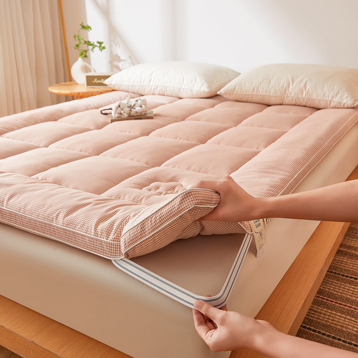 91家纺网 家纺一手货源 找家纺 魅图家纺 2025新款水洗棉新疆棉花床垫床褥-小格系列 小格-玉