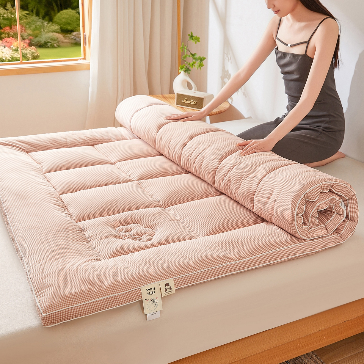 91家纺网 家纺一手货源 找家纺 （总）魅图家纺 2025新款水洗棉新疆棉花床垫床褥-小格系列