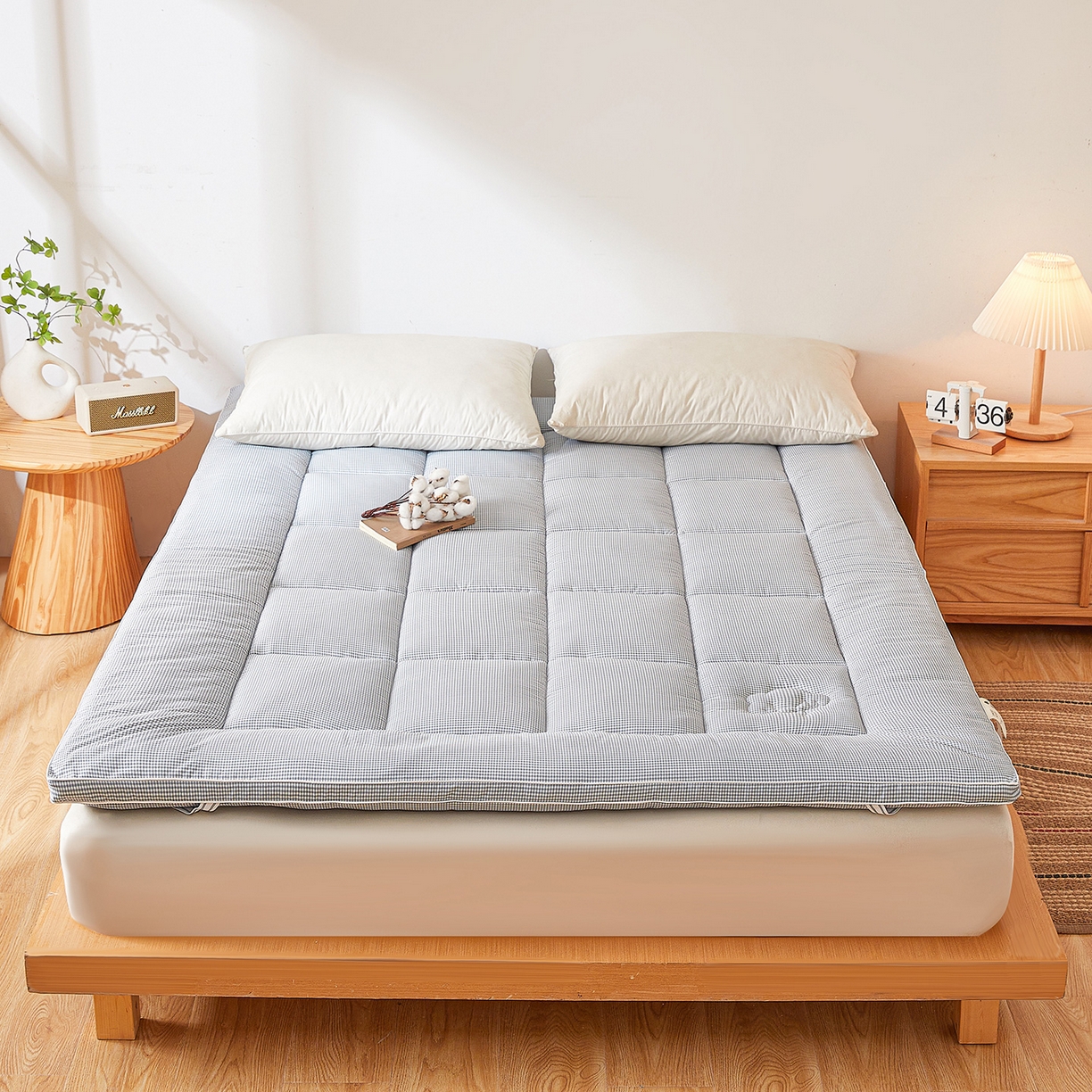 91家纺网 家纺一手货源 找家纺 魅图家纺 2025新款水洗棉新疆棉花床垫床褥-小格系列 小格-蓝