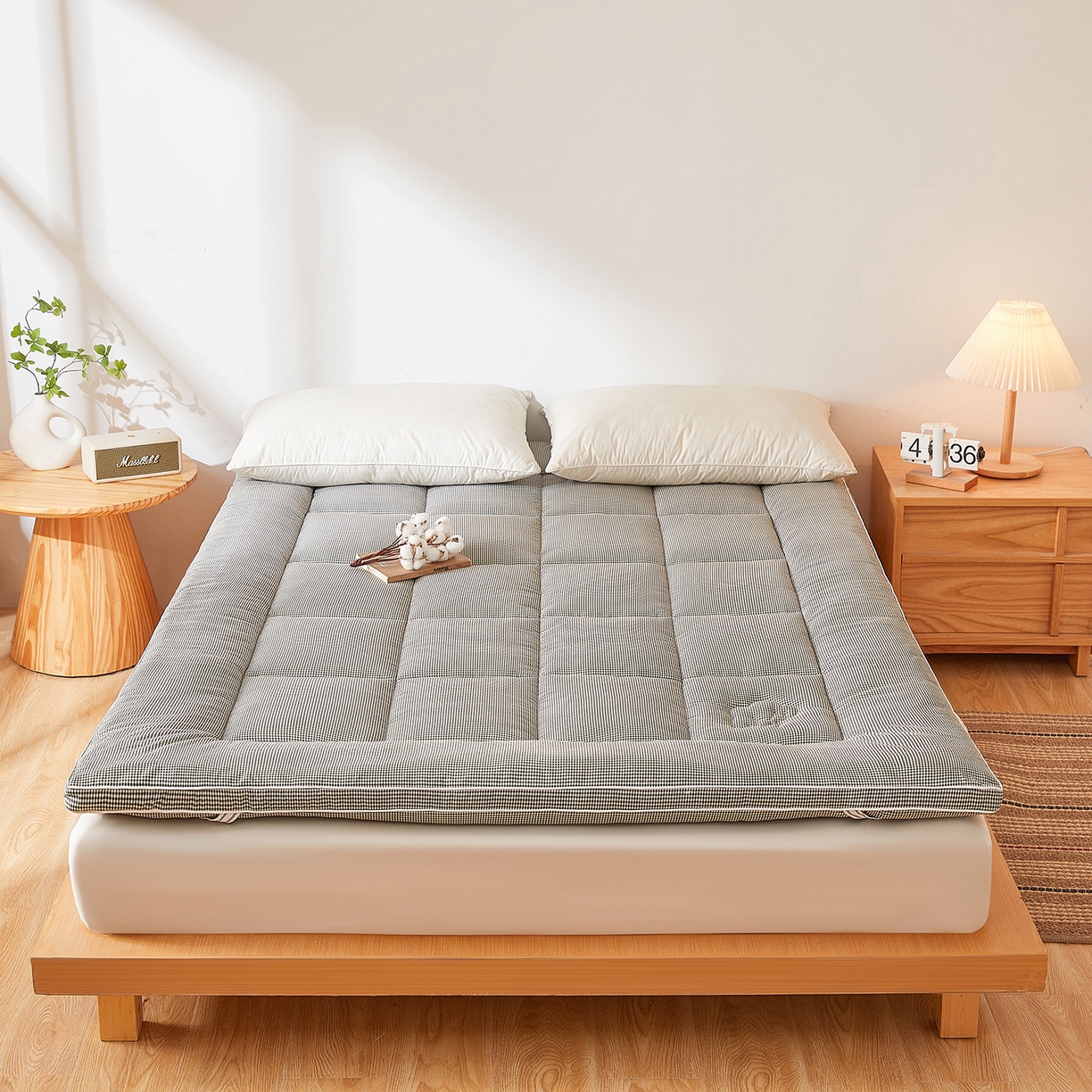 91家纺网 家纺一手货源 找家纺 魅图家纺 2025新款水洗棉新疆棉花床垫床褥-小格系列 小格-咖