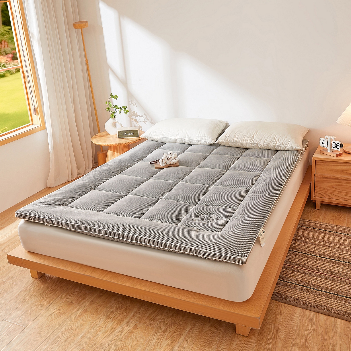 91家纺网 家纺一手货源 找家纺 魅图家纺 2025新款水洗棉新疆棉花床垫床褥-小格系列 小格-咖