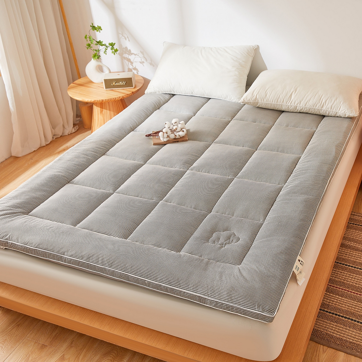 91家纺网 家纺一手货源 找家纺 魅图家纺 2025新款水洗棉新疆棉花床垫床褥-小格系列 小格-咖