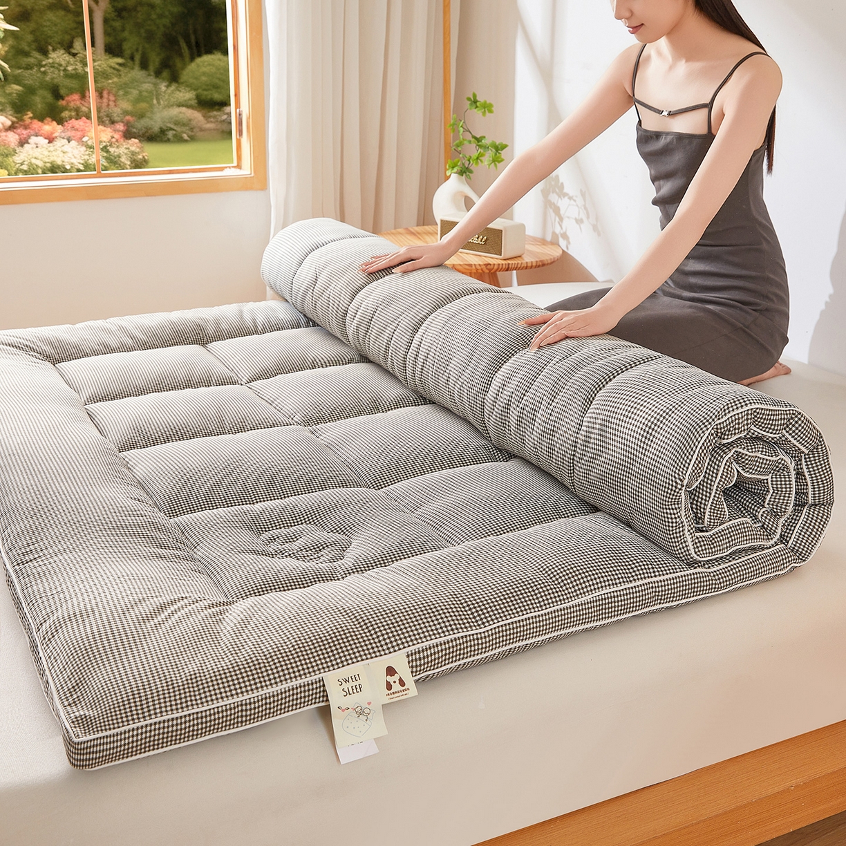 91家纺网 家纺一手货源 找家纺 魅图家纺 2025新款水洗棉新疆棉花床垫床褥-小格系列 小格-咖