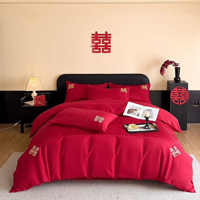 91家纺网 家纺一手货源 找家纺 （总）置顶家纺 2025新款亲肤提花玫瑰婚庆四件套