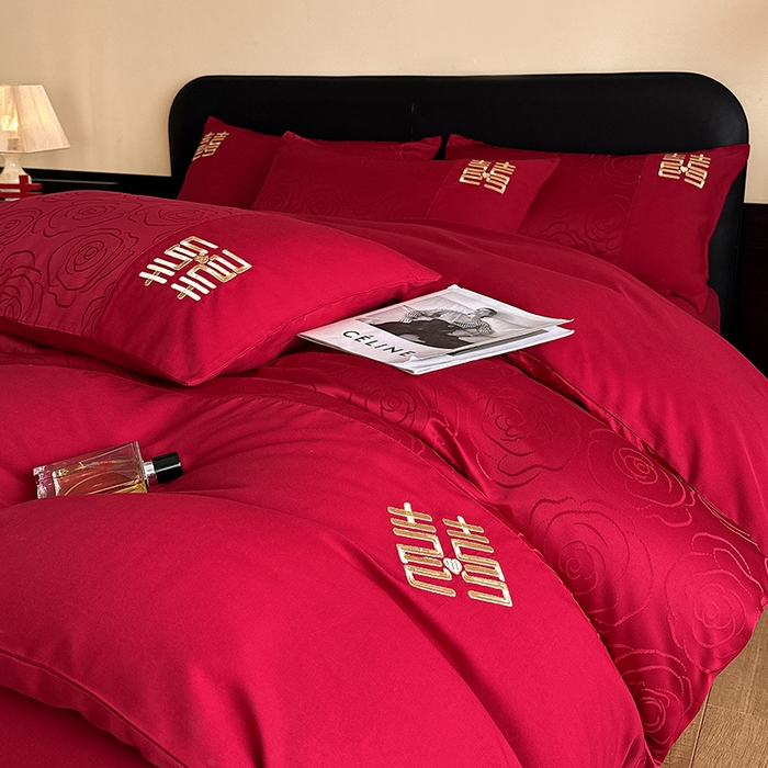 91家纺网 家纺一手货源 找家纺 （总）置顶家纺 2025新款亲肤提花玫瑰婚庆四件套