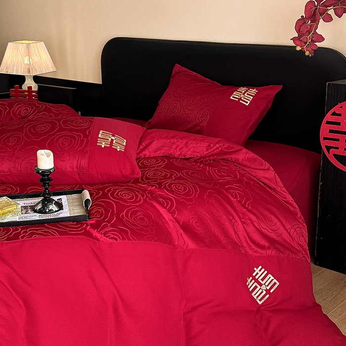 91家纺网 家纺一手货源 找家纺 （总）置顶家纺 2025新款亲肤提花玫瑰婚庆四件套