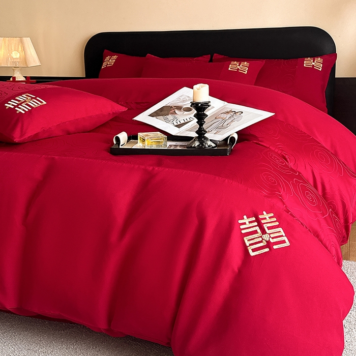 91家纺网 家纺一手货源 找家纺 （总）置顶家纺 2025新款亲肤提花玫瑰婚庆四件套