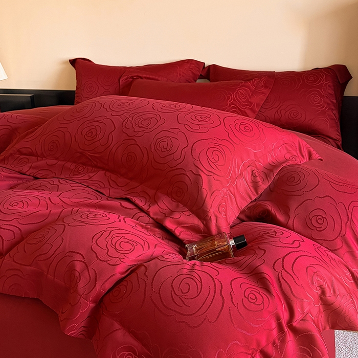 91家纺网 家纺一手货源 找家纺 （总）置顶家纺 2025新款亲肤提花玫瑰婚庆四件套