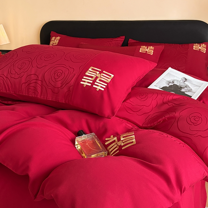 91家纺网 家纺一手货源 找家纺 （总）置顶家纺 2025新款亲肤提花玫瑰婚庆四件套