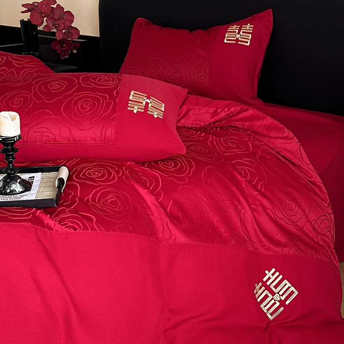 91家纺网 家纺一手货源 找家纺 （总）置顶家纺 2025新款亲肤提花玫瑰婚庆四件套