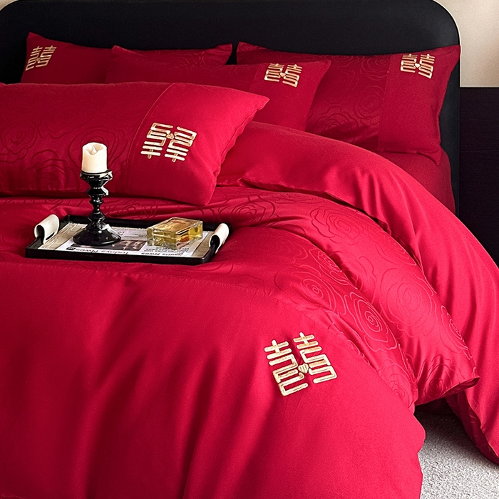 91家纺网 家纺一手货源 找家纺 （总）置顶家纺 2025新款亲肤提花玫瑰婚庆四件套