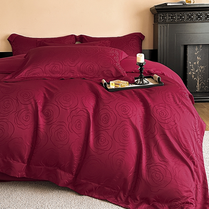 91家纺网 家纺一手货源 找家纺 置顶家纺 2025新款亲肤提花玫瑰婚庆四件套 玫瑰予你-大红