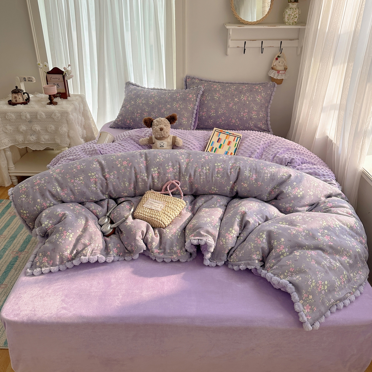 Sweet dreams甜梦 2025新款双层纱豆豆绒棉加绒四件套 花梦时