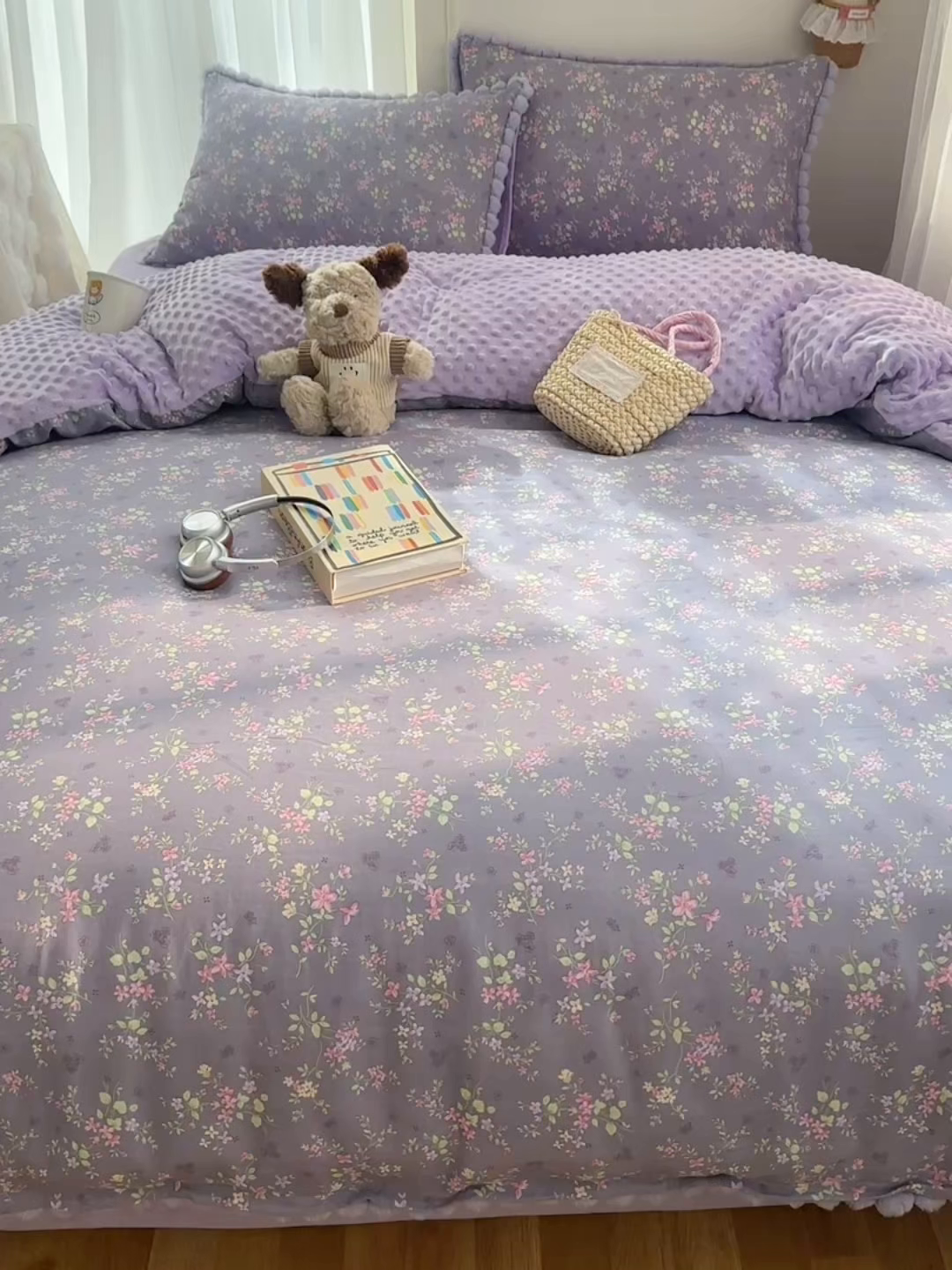 91家纺网 家纺一手货源 找家纺 Sweet dreams甜梦 2025新款双层纱豆豆绒棉加绒四件套 花梦时